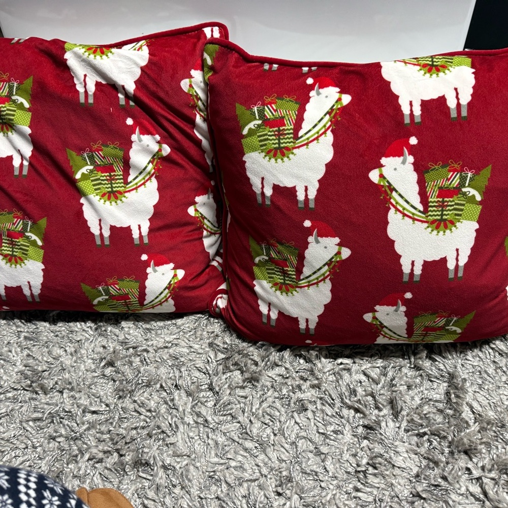 Festive Red Llama Holiday Pillow Set